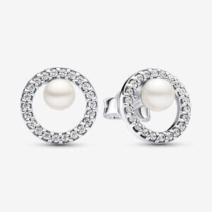 Pandora Treated Freshwater Cultured Pearl & Pavé Halo Stud Earrings NIP